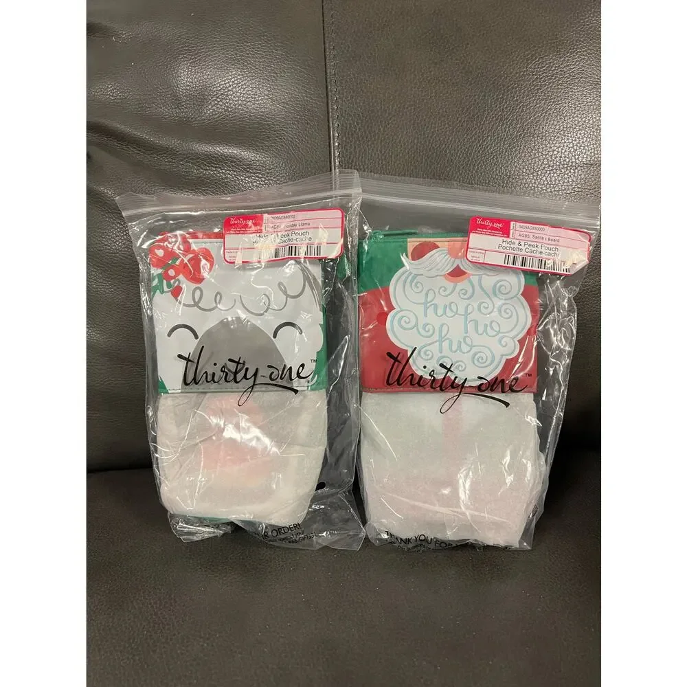 NIP Thirty One 31 Hide and Peek Pouch Holiday Llama Santa's Beard